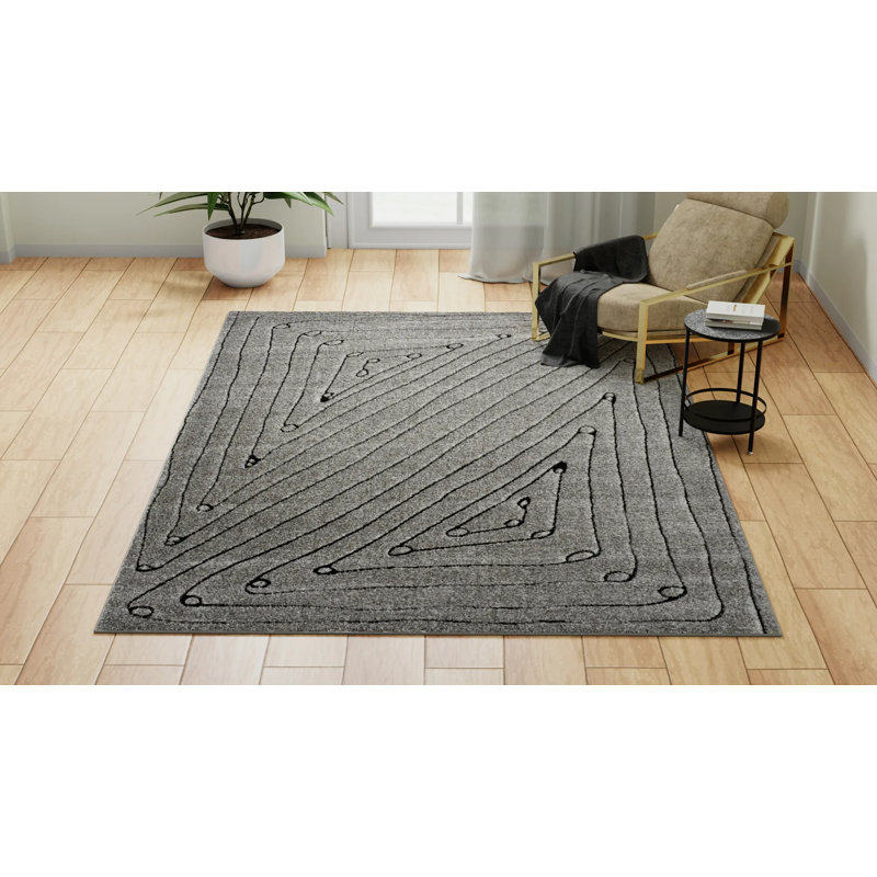 Tapis gris contemporain N Peace, Rectangle 8 pi x 10 pi