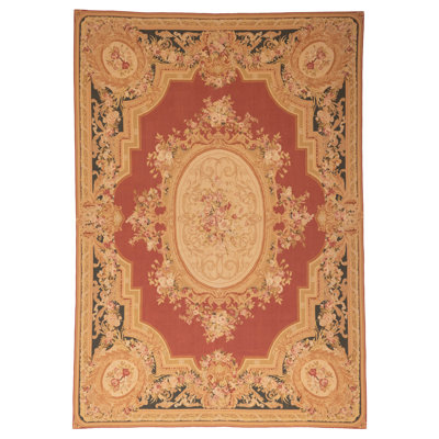 Tapisserie française rouge foncé Kilim 9 pi 7 po x 13 pi 9 po