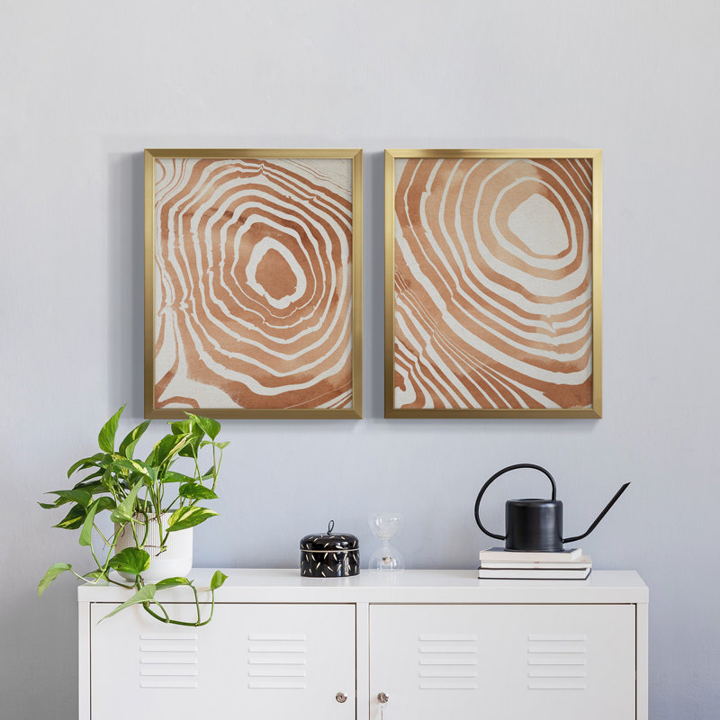 «Wood Grain Suminagashi III», ensemble de 2 impressions encadrées, H 16 po x l 38 po x P 1,5 po, Papier avec cadre doré