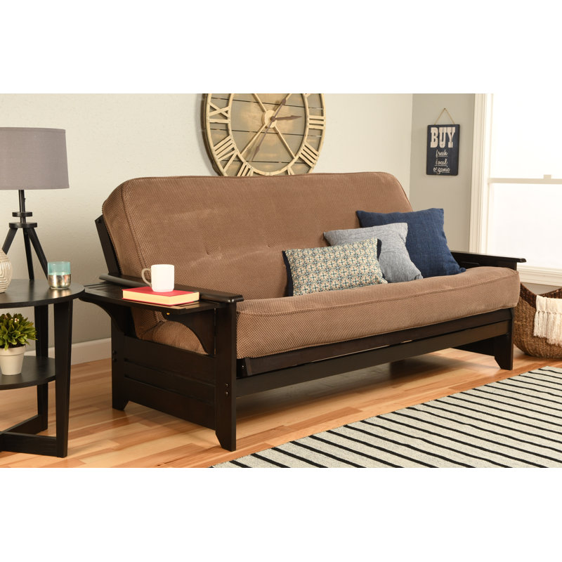 Johnte 82'' Wide Full Futon And Mattress, Espresso, Marmont Mocha Microsuede, Innerspring