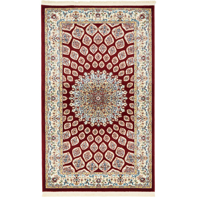 Tapis oriental bourgogne / crème Jackson, Rectangle 3 pi 1 po x 5 pi 3 po