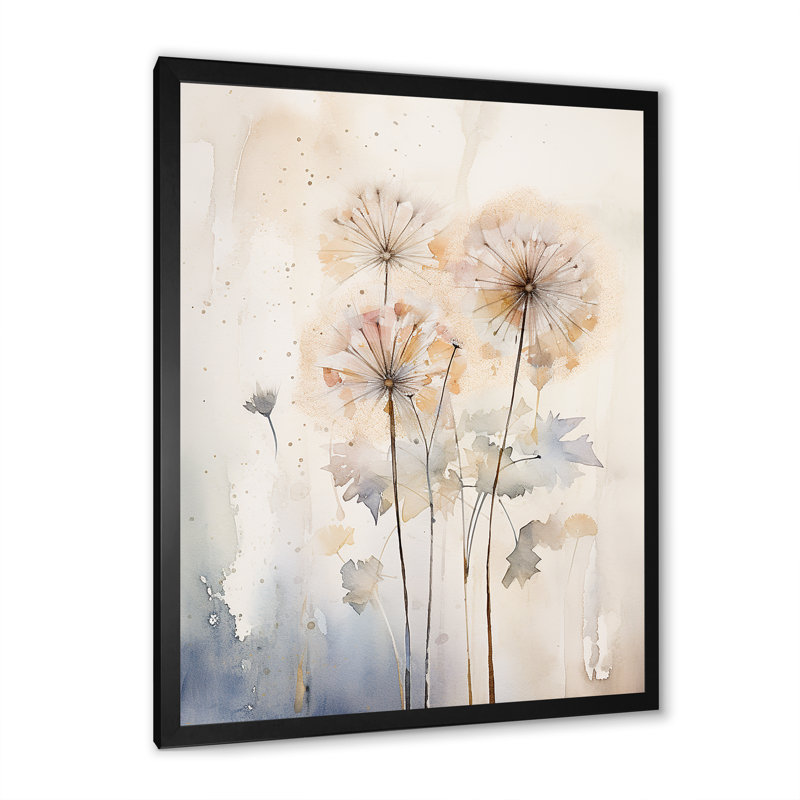 Dandelion Charm in Winter IV - Pissenlit grand, art mural, H 40 po x l 30 po x P 1,5 po, Cadre simple noir