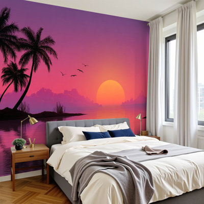 Papier peint auto-adhésif Hawaiian Beach Sunset Palm Tree