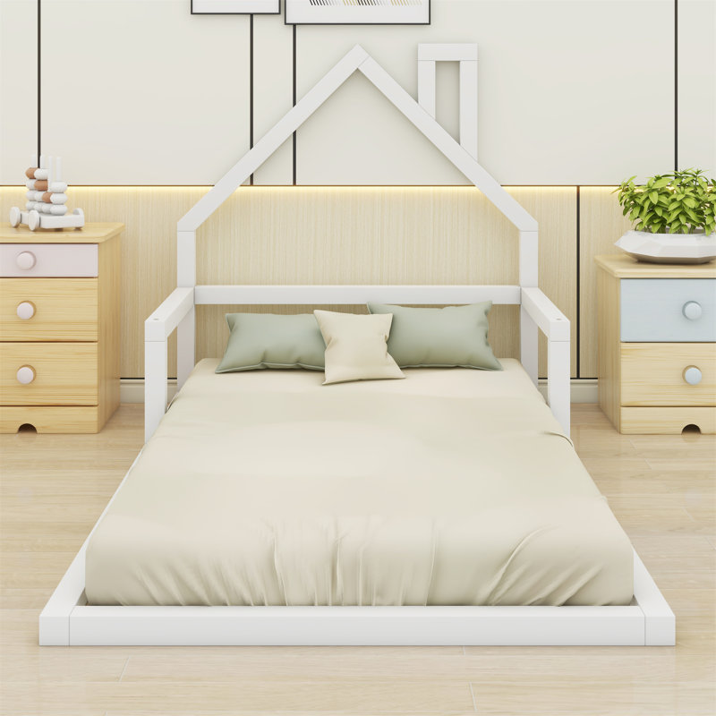 Floor Bed With House-Shaped Headboard, White