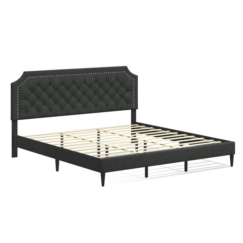 Asenet Upholstered Platform Bed, Gray, California King