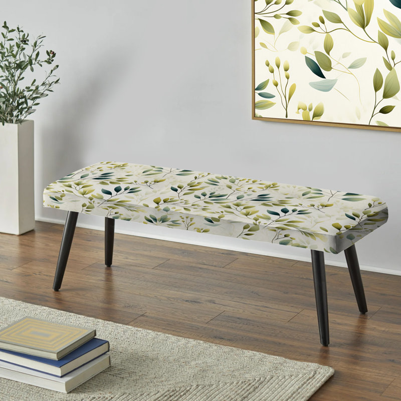 Upholstered Black Bench, Minimalist Botanicals II