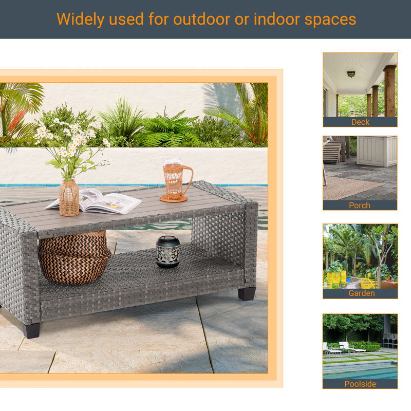 Calderin Rectangular Metal Outdoor Coffee Table , 20.25'' in. W 45.45'' in. D, Gray, Gray