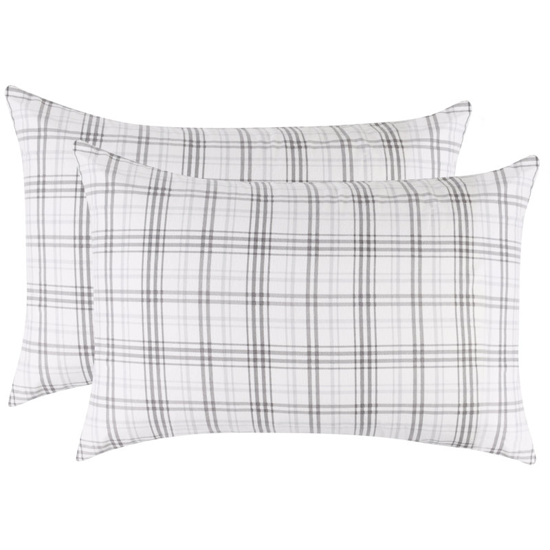 Taies d'oreiller style campagnard classique en flanelle de coton écossais, Taies d’oreiller standards, Gris anthracite