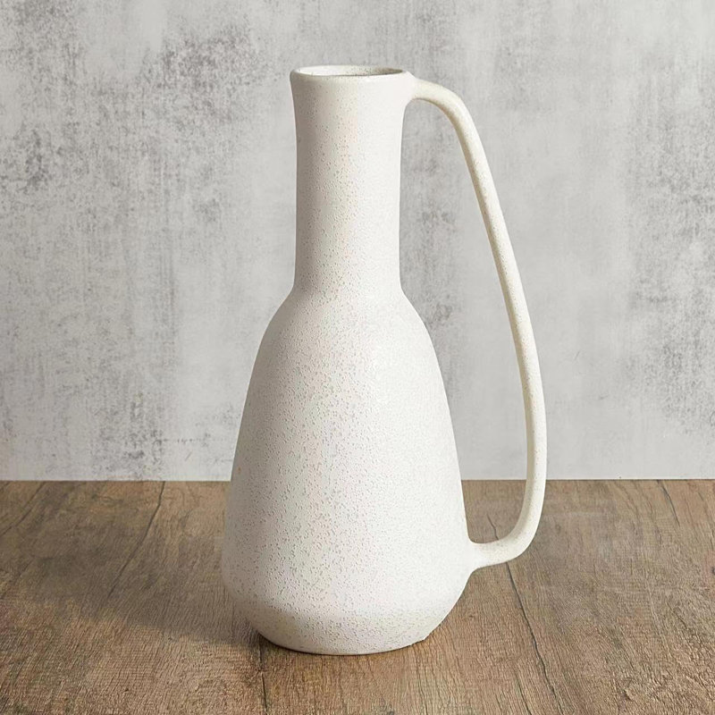 Grand vase en céramique de 12 pouces avec poignée, vase en grès rustique émaillé mat, pichet en argile neutre pour décoration de table, étagère ou arrangement floral