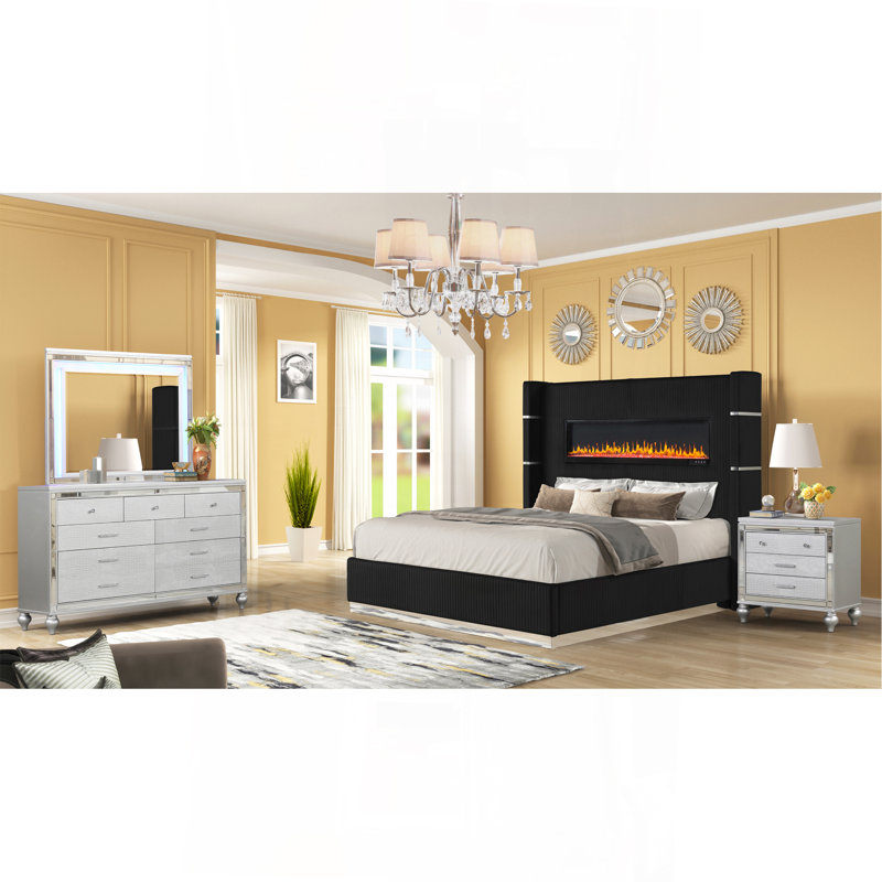 Ensemble de chambre avec grand lit 4 pièces Upholstery
