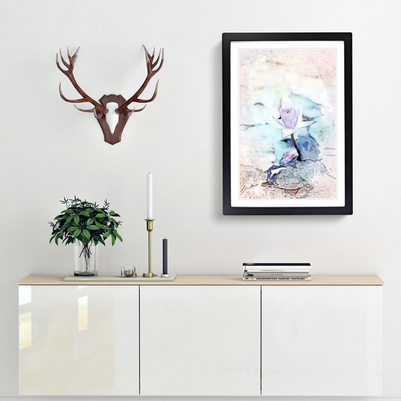 Pale Pink Water Lily in Abstract - Picture Frame Graphic Art Print, 36cm H x 27cm W x 2cm D, Black Framed