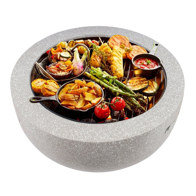 Frankie-Mai Round Polyresin Smokeless Fire Pit, Gray