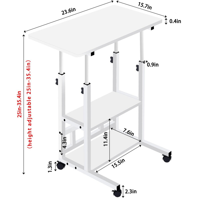 Bureau mobile à hauteur réglable, bureaux d'ordinateur portable à hauteur ajustable, table de travail sur roulettes à deux niveaux