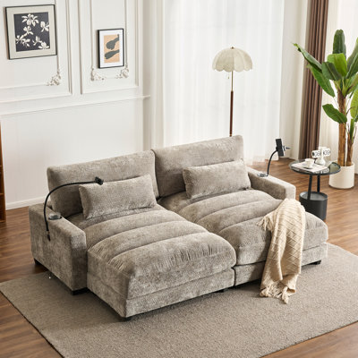 90.54" Two-Arm Chaise Lounge Double Upholstered Lounge Chair With Cell Phone Holder And Cup Holder by Latitude Run