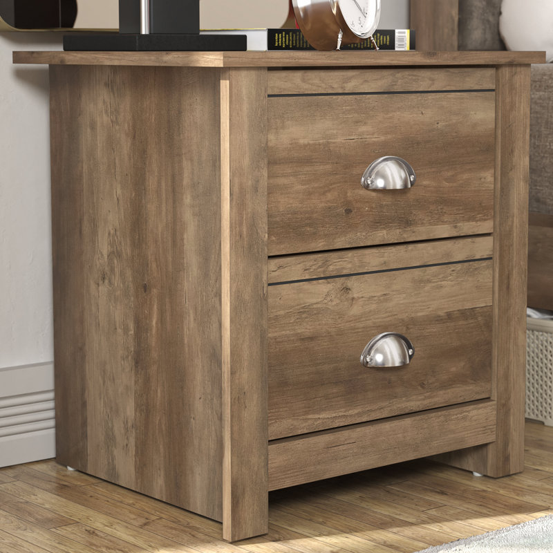 Blessinger 20.07'' Tall 2 Drawer Nightstand, Knotty Oak