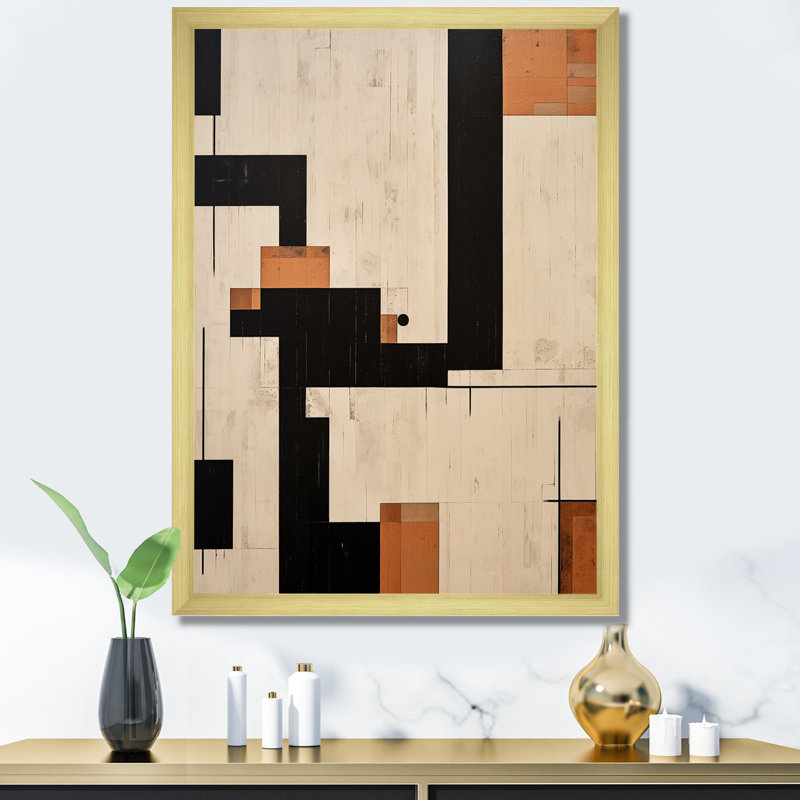 Nouvel ordre élémentaire noir blanc minimalisme I - art mural moderne sur toile géométrique, Cadre simple noir