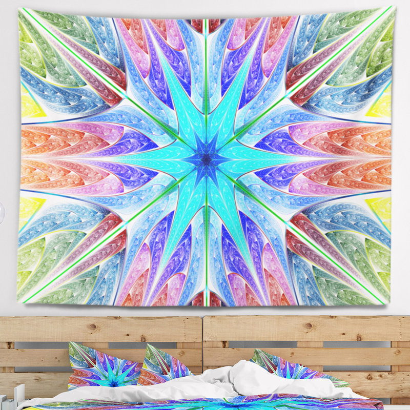 Tapisserie abstraite multicolore en verre coloré fractal rose, H 68 po x l 80 po