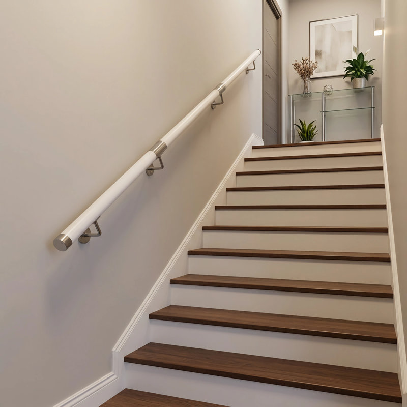 Ensemble de rampes d'escalier murales en plastique, H 2,95 po x l 40,55 po x P 4,92 po, Blanc