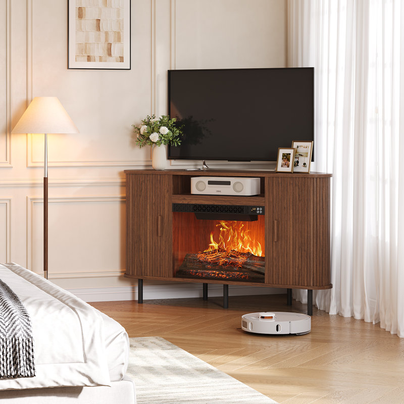 Meuble télé 47 po pour téléviseur de 55 po ou moins avec foyer électrique, Noyer