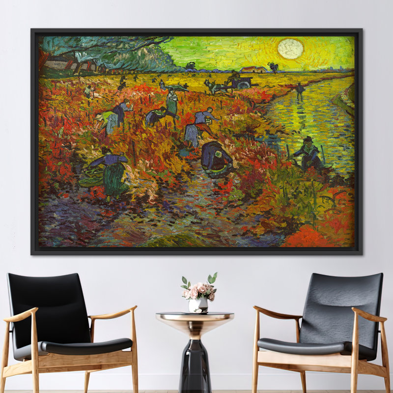 «Vineyard 1888» par Van Gogh, H 41 po x l 94 po, Cadre flottant noir