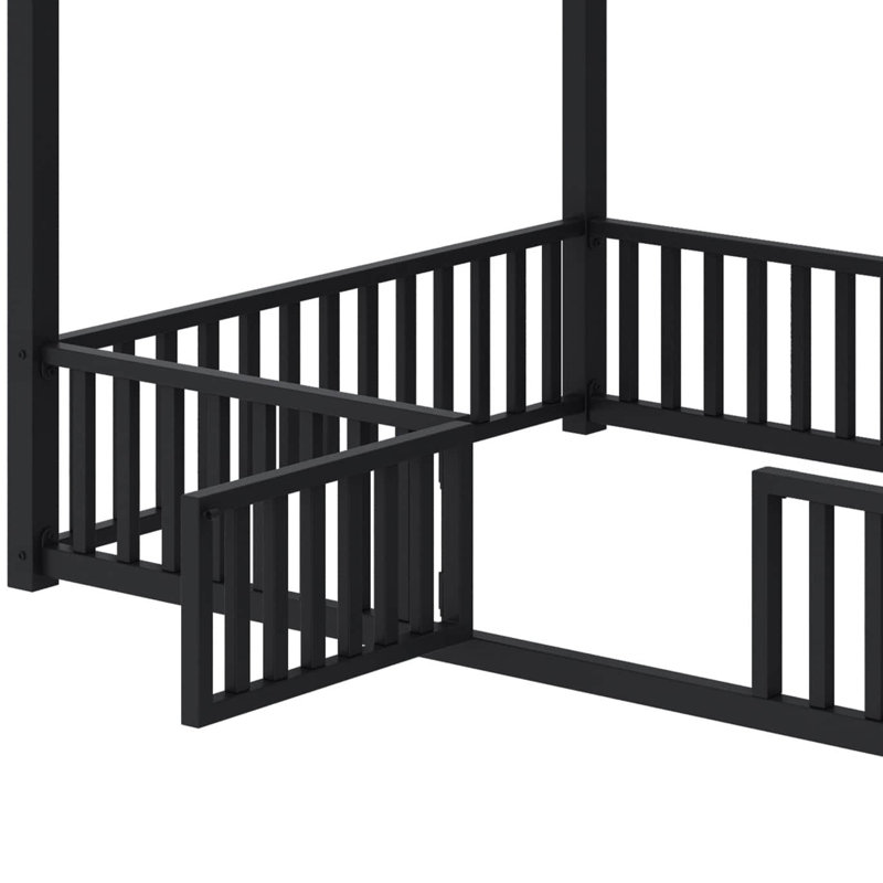 Metal Bunk Bed With Storage Ladder, Bunk Bed Frame With Guardrail, Black