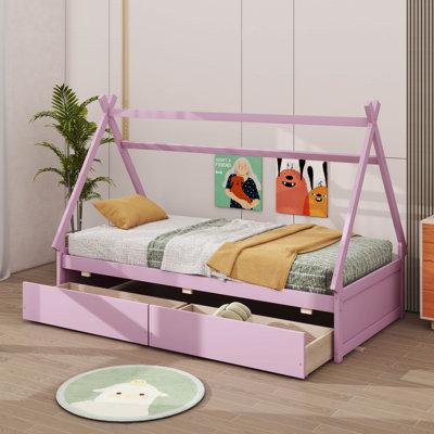 Un lit plateforme simple, convenant à une maison, avec deux tiroirs de rangement.