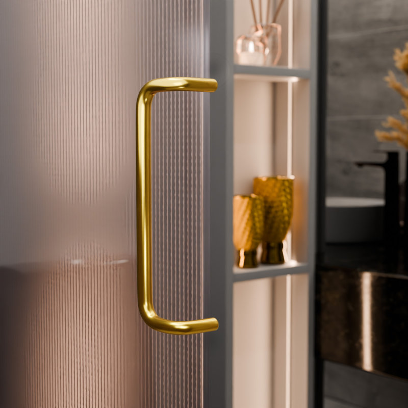  Solid Offset Pull Handle, 11" Length, 10" Mounting Center To Center, 1" Diameter, Aluminum Material, , Polished Brass