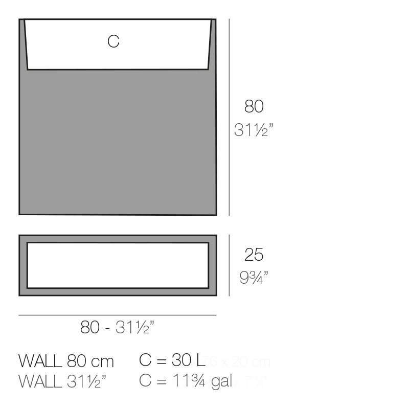 Wall Resin Pot Planter, 31.5" H x 31.5" W x 9.75" D, White