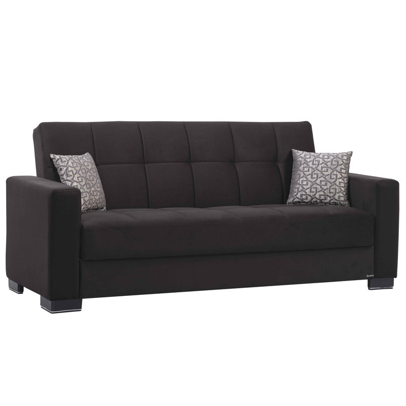  Legacy 89 in. Fabric Upholstered 3-Seater Twin 3-in-1 Sleeper Sofa Bed with Storage, Black Microfiber