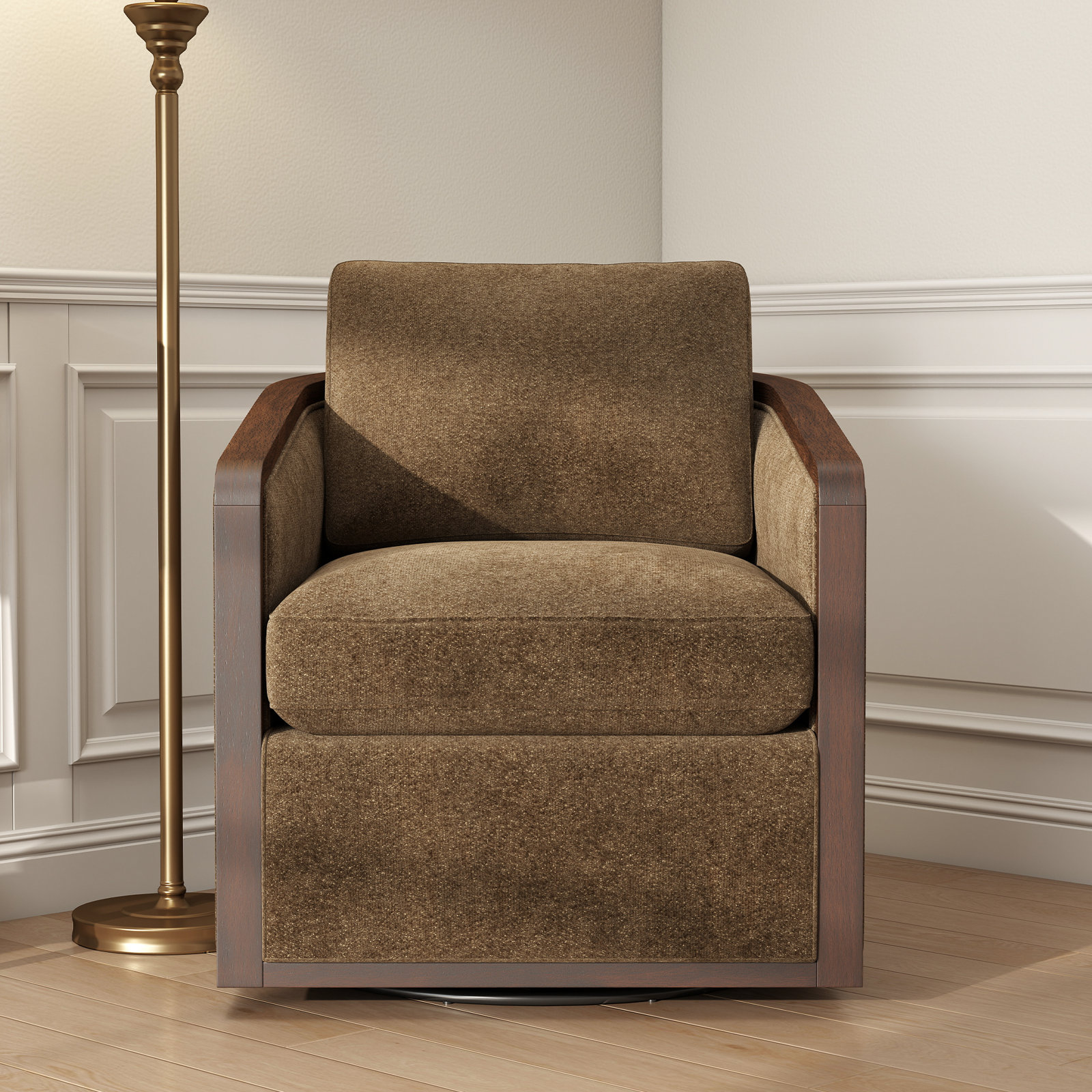  Clarisse Upholstered Swivel Chair, Light Coffee