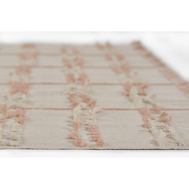 Charlie Striped Handmade Handwoven Wool Pink Area Rug, Rectangle 5' x 8'