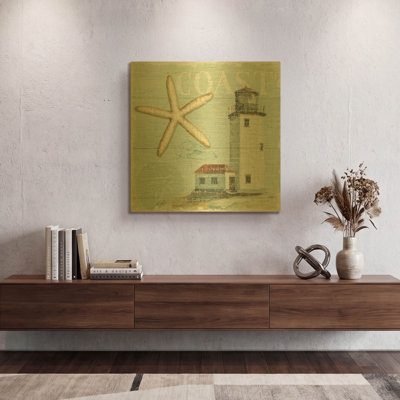 «Beach House II» par Lisa Audit, art mural en métal doré, 24 po x 24 po