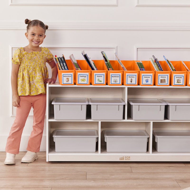  ECR4Kids Linking Plastic Storage Book Bin, Multipurpose Organization, 10-Piece, Neon Orange