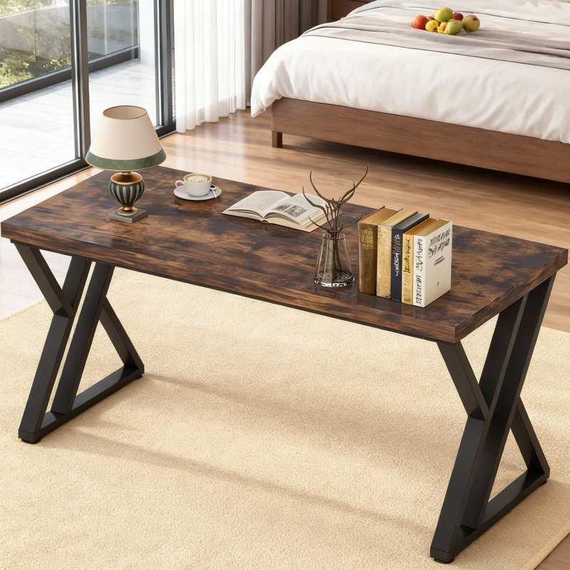55" Modern Home Office Desk with Metal Frame, Brown