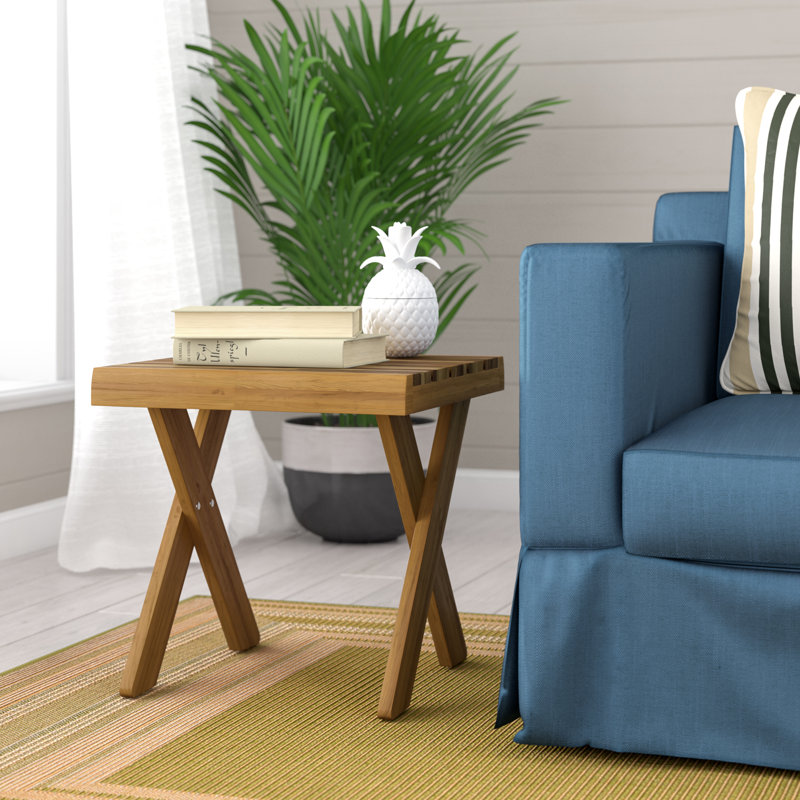Solid Wood End Table, Sandblast Teak