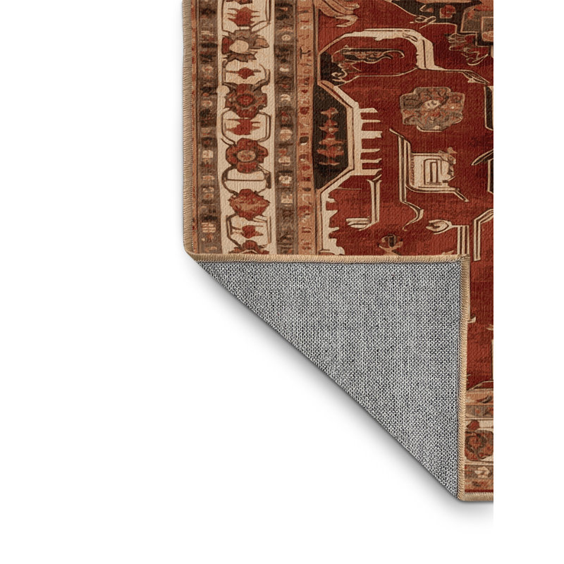 Tapis brun turc lavable à la machine, Rond 8 pi