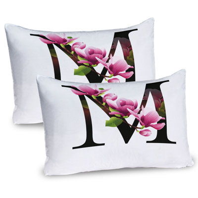Ambesonne Letter M Pillow Sham 2 Pack M with Magnolia Floral 26""x20"" Pink Green Black -  pil-2_44538_36x20