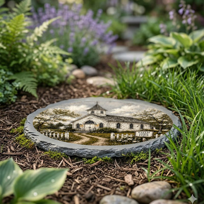FOLK ART COUNTRY CHURCH STONE GRAY