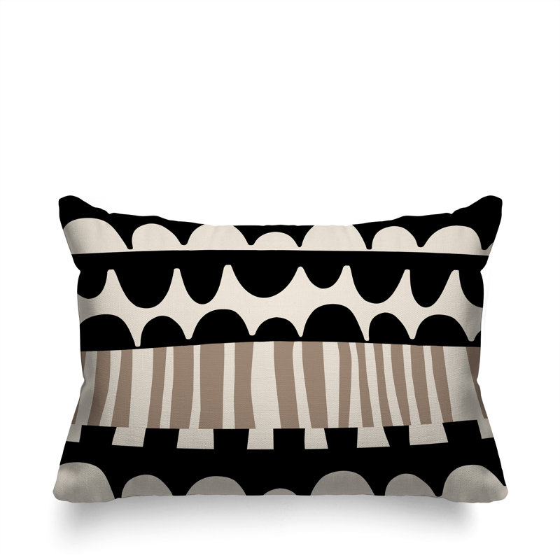 Coussin rectangulaire intérieur / extérieur Rami, Noir / blanc cassé, H 14 po x l 20 po