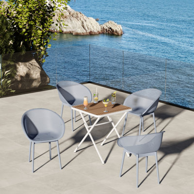 Blue Lounge Chairs And Khaki/White Pp Table, All - Weather Durability, Ergonomic Design, Breathable Mesh, Suitable For Minimalist Kitchens Multi Functional 2 Pack Square Table With Metal Legs, , Easy