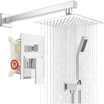 Chrome Shower System Shower Faucet Set 10"Rain Shower Head Combo with Mixer Valve