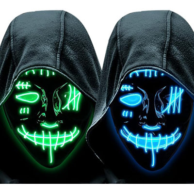 Masque effrayant d'Halloween à DEL avec gants, gants d'Halloween illuminés pour le visage