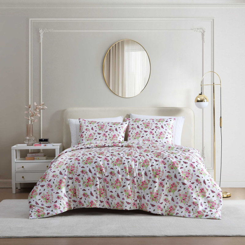Ensemble de housse de couette réversible rose Betsey Johnson, Pink Floral 2, Housse de couette grand et 2 taies décoratives