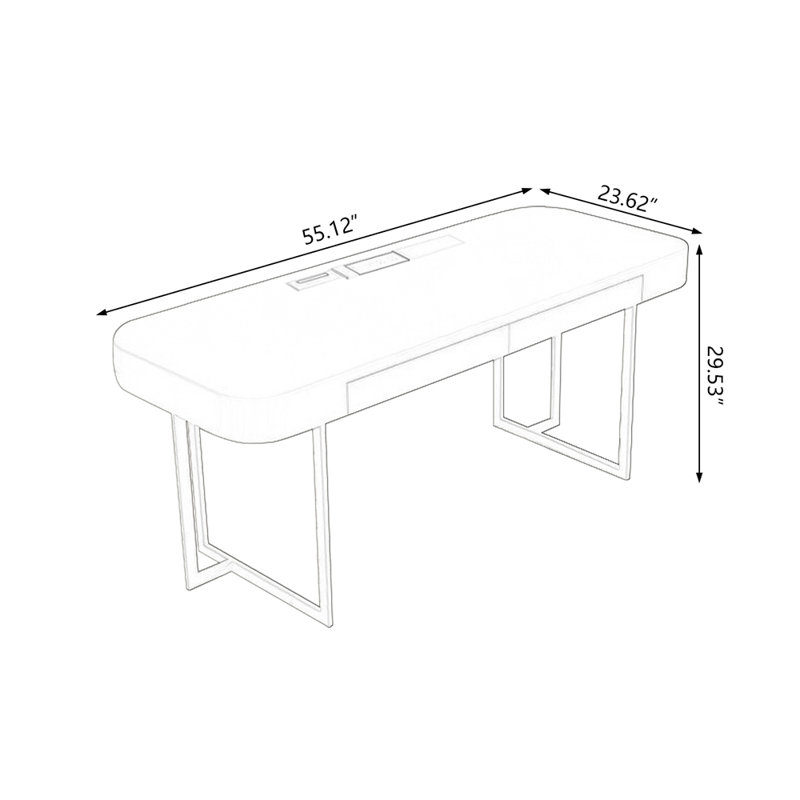 Bureau blanc rectangulaire en bois manufacturé avec 2 tiroirs, H 29,53 po x l 55,12 po x P 23,62 po