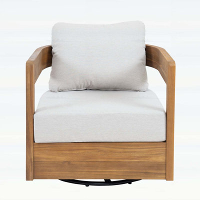 Telluride Outdoor Wood Swivel Club Chair, Teak Finish with Beige Cushion for Ultimate Comfort and Durability