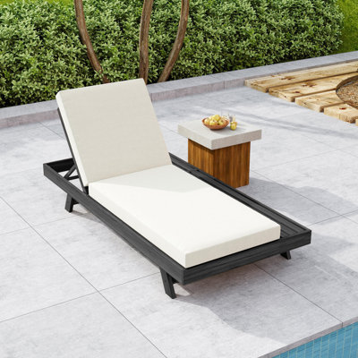 Ensemble de chaises longues, espace disponible sur un côté, bois d'acacia noir avec coussins de salon résistants à l'eau (4 pouces d'épaisseur)
