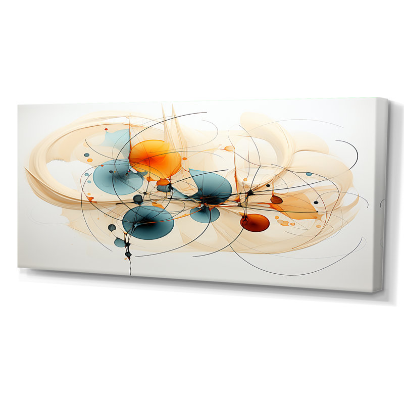 Teal Orange Line Art Conceptual Abstracts II - Art mural, H 28 po x l 60 po, Toile tendue, Sans cadre