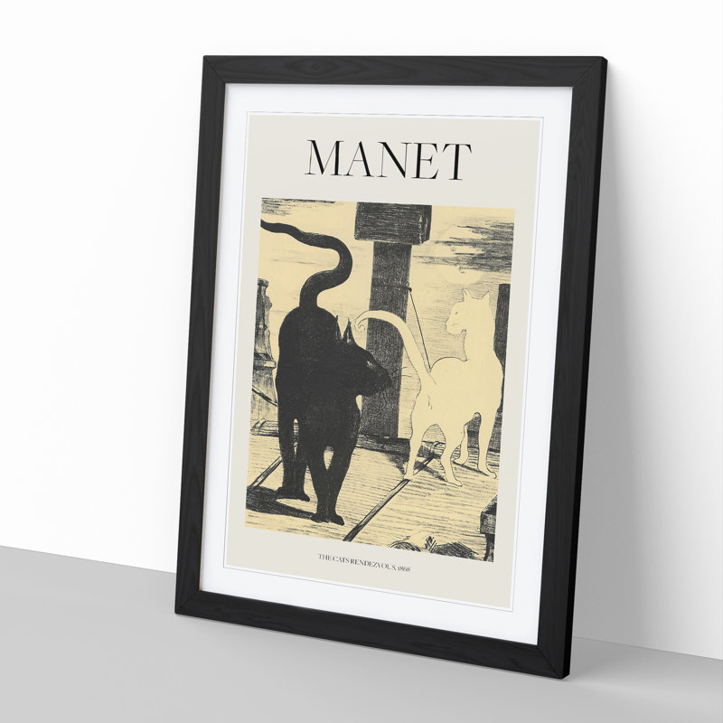 The Cats Rendezvous Vol.1 by Edouard Manet - Picture Frame Painting, 65cm H x 48cm W x 2cm D, Black Framed