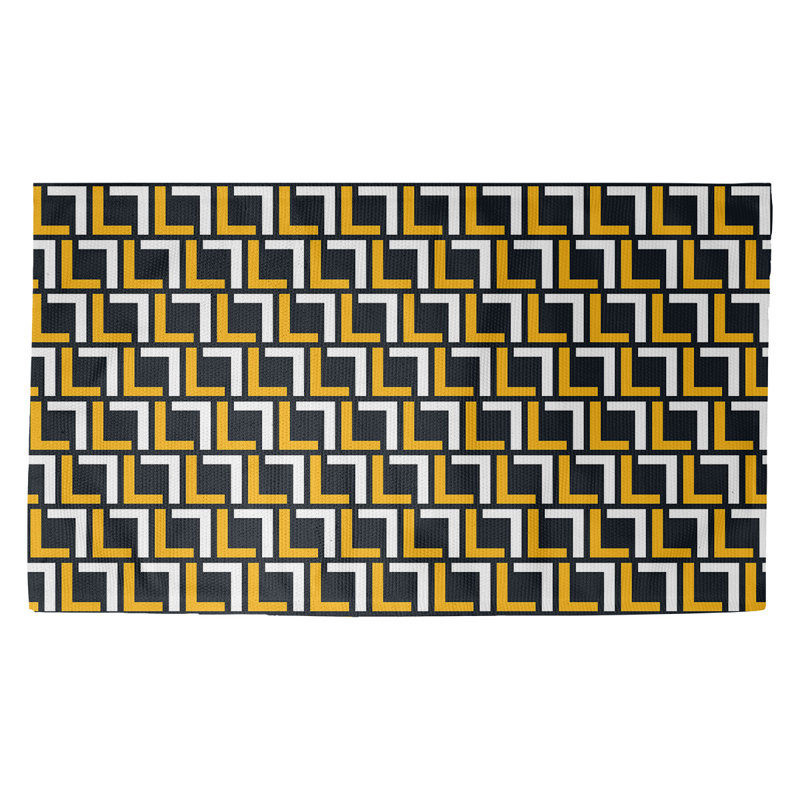 Tapis géométrique jaune / blanc / vert, Rectangle 3 pi x 5 pi