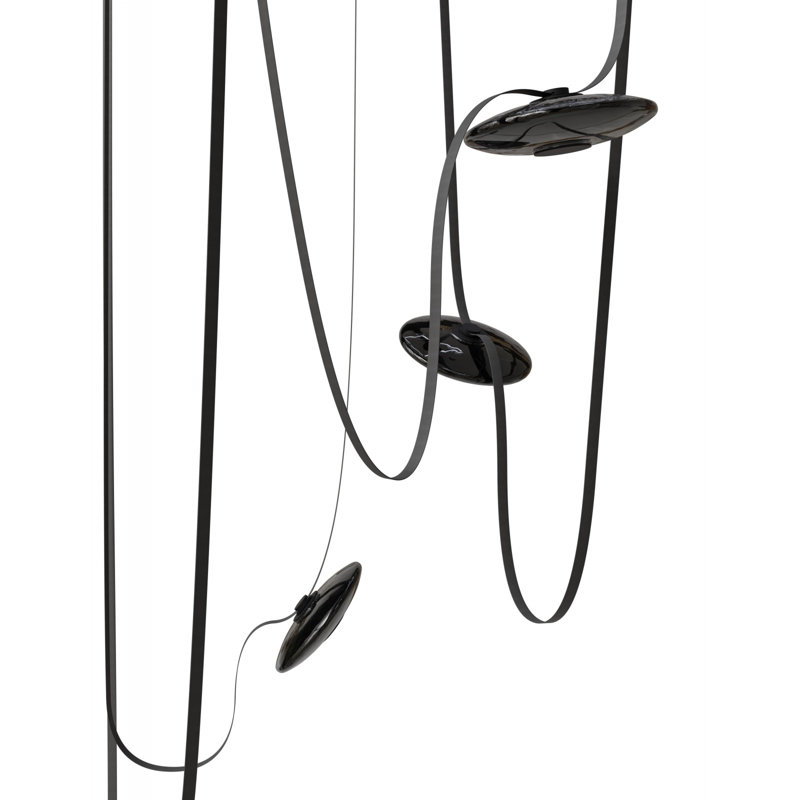 Luminaire suspendu 5 lumières l 551 po Fremont ceinture en noir / disque en verre fumé, 5 lumières, Noir, H 551 po